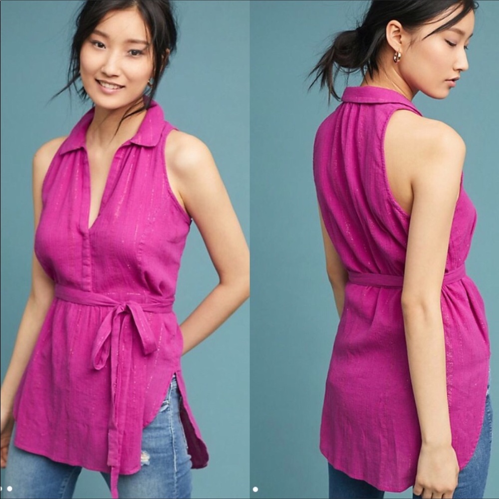 Anthropologie-Maeve-Marana Metallic Tunic Top